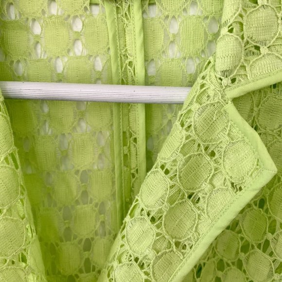Chico's Jacket Lime Green Lace Cut Out Sheer Button Up 3/4 Sleeves - Picture 8 of 16